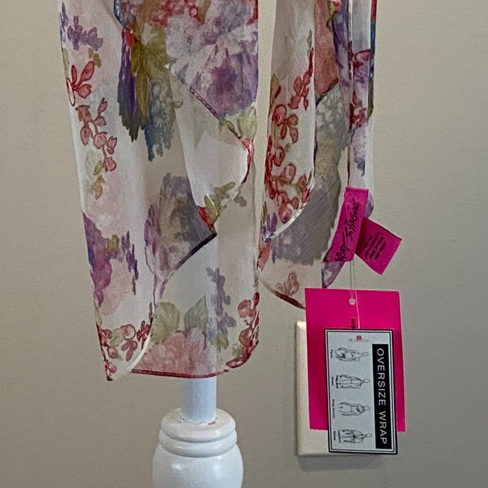SOLD OUT! Betsey Johnson Sheer Floral Scarf Wrap - Picture 13 of 14